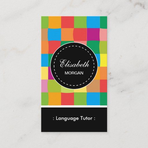Customizable Foreign Language Tutor- Colorful Sqaure Pattern Business Card
