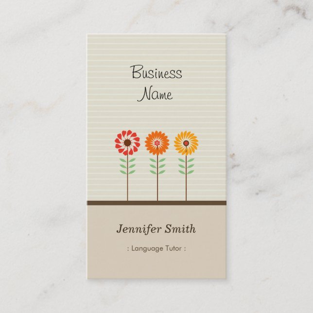 Foreign Language Tutor - Cute Floral Theme Business Card (Front)
