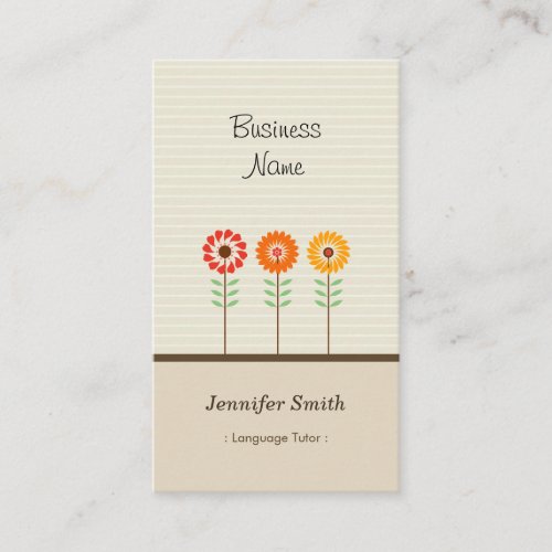 Foreign Language Tutor - Cute Floral Theme Business Card