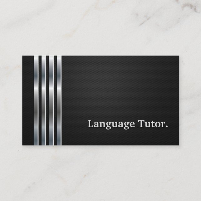 Foreign Language Tutor Professional Black Silver Business Card (Front)