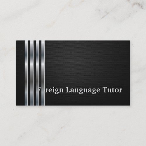 Foreign Language Tutor Professional Black Silver Business Card