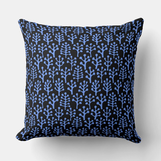 Forest 230823 - Baby Blue on Black Throw Pillow (Front)