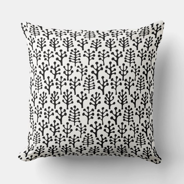 Forest 230823 - Black on White Throw Pillow (Front)