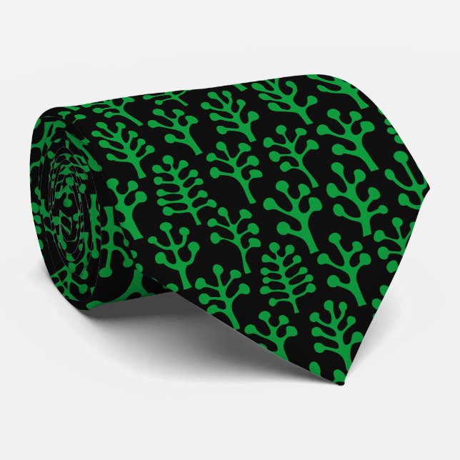 Forest 230823 - Grass Green on Black Neck Tie (Rolled)