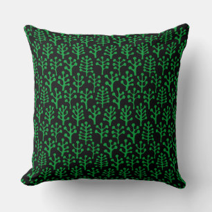 Forest 230823 - Grass Green on Black Throw Pillow