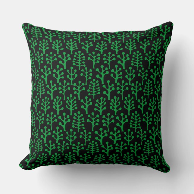 Forest 230823 - Grass Green on Black Throw Pillow (Front)