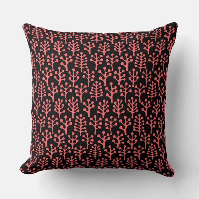 Forest 230823 - Tropical Pink on Black Throw Pillow (Front)