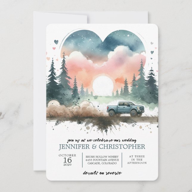 Forest 4X4 Truck Wedding Invitation (Front)