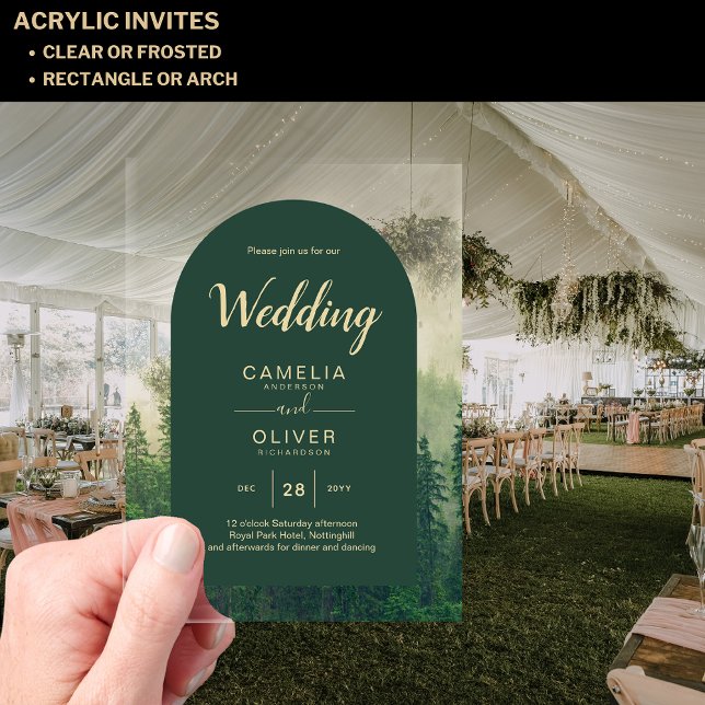 Forest Acrylic Wedding Invites Misty Pine Trees Acrylic Invitations (Creator Uploaded)