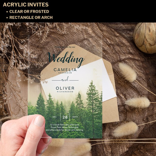 Forest Acrylic Wedding Invites Misty Pine Trees Invitations (Creator Uploaded)