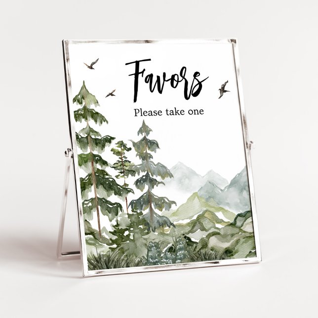 Forest Adventure Baby Shower Favors Poster (Boy Woodland Baby Shower Favors Sign)