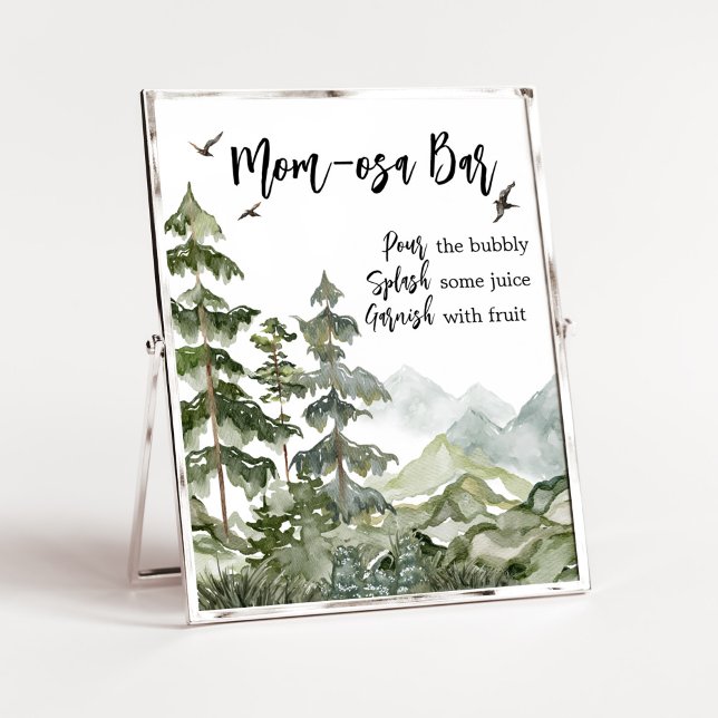 Forest Adventure Baby Shower Mom Osa Bar Poster (Boy Woodland Baby Shower Mom Osa Bar Sign)