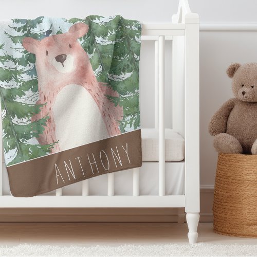 Forest Adventure Bear Boys Baby Blanket