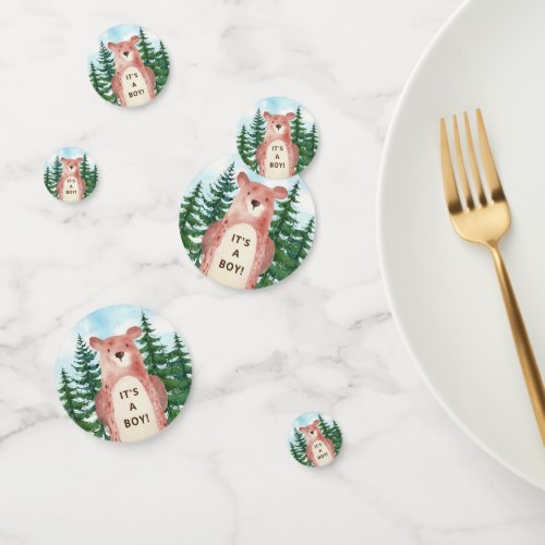 Forest Adventure Bear Boys Baby Shower Confetti