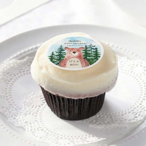 Forest Adventure Bear Boys Baby Shower Edible Frosting Rounds