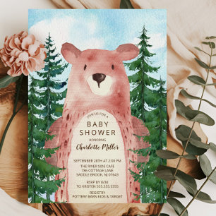 Forest Adventure Bear Boys Baby Shower Invitation