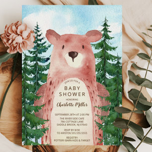 Forest Adventure Bear Boys Baby Shower Invitation