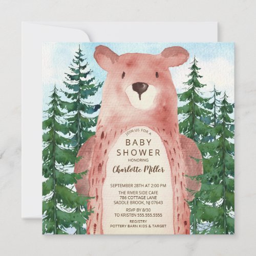 Forest Adventure Bear Boys Baby Shower Invitation