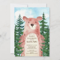 Forest Adventure Bear Boys Baby Shower Invitation