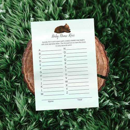 Forest Adventure Bears Baby Name Race Game Card