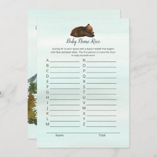 Forest Adventure Bears Baby Name Race Game Card