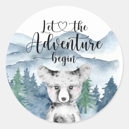 Forest Adventure Begins Baby Fox Baby Shower Classic Round Sticker