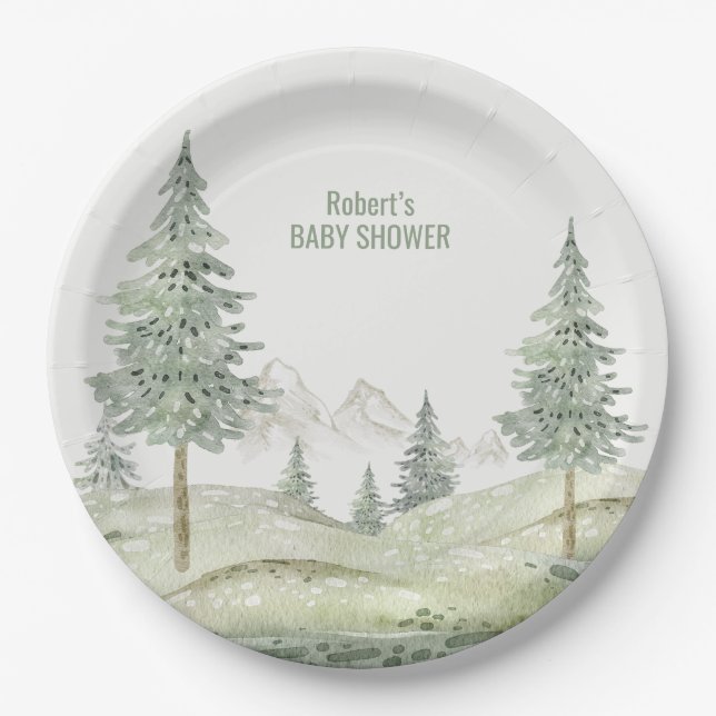 Forest adventure begins baby shower card paper plates (Front)