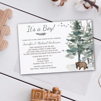 Forest Adventure Boy Bear Baby Shower By Mail Invitation by MaggieMart at Zazzle