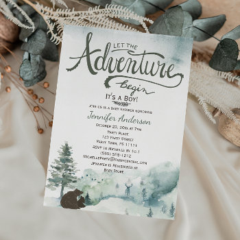 Forest Adventure Boy Country Bear Deer Baby Shower Invitation by MaggieMart at Zazzle