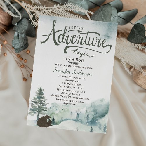 Forest Adventure Boy Country Bear Deer Baby Shower Invitation