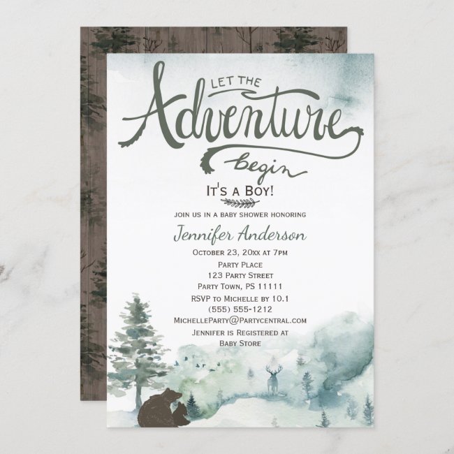 Forest Adventure Boy Country Bear Deer Baby Shower Invitation