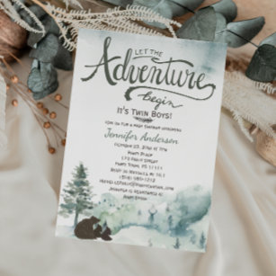Forest Adventure Boy Country Twin Boys Baby Shower Invitation