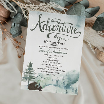 Forest Adventure Boy Country Twin Boys Baby Shower Invitation by MaggieMart at Zazzle