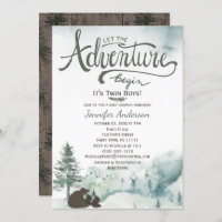 Forest Adventure Boy Country Twin Boys Baby Shower Invitation