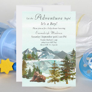 Forest Adventure Boy Rustic Bears Baby Shower Invitation