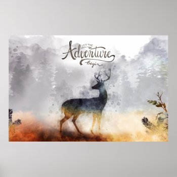 Forest Adventure Boy Watercolor Deer  Poster by MaggieMart at Zazzle