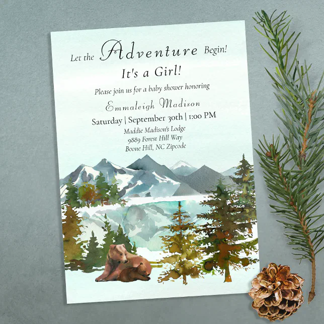 Forest Adventure Girl Rustic Bears Baby Shower Invitation Zazzle