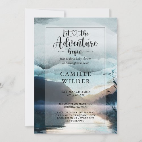 Forest Adventure Mountain Lake Baby Shower Invitation