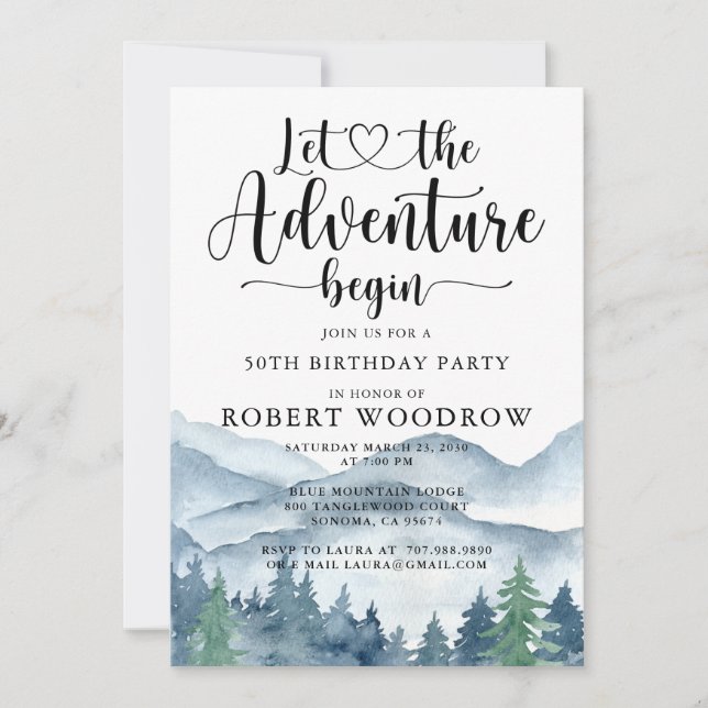 Forest Adventure Mountains 50th Birthday Party  Invitation (Front)