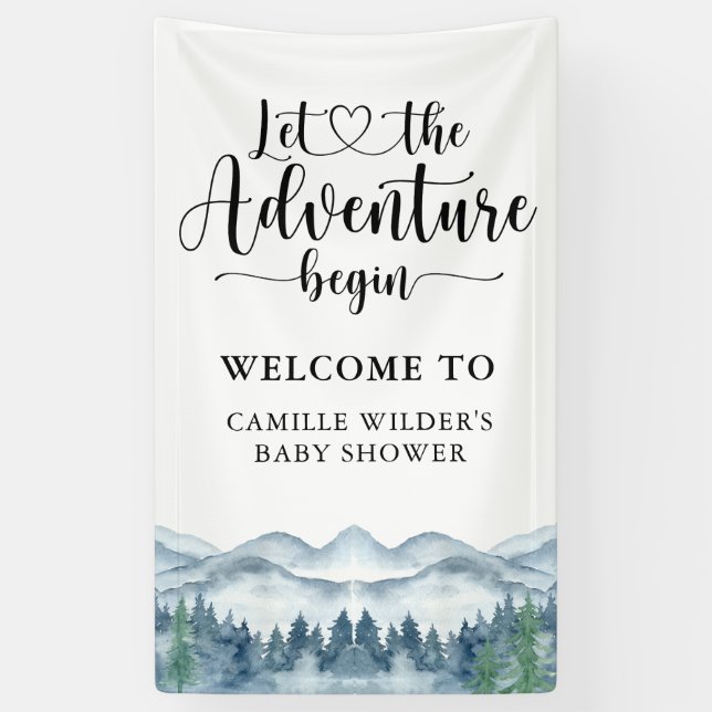 Forest Adventure Mountains Baby Shower Banner (Vertical)