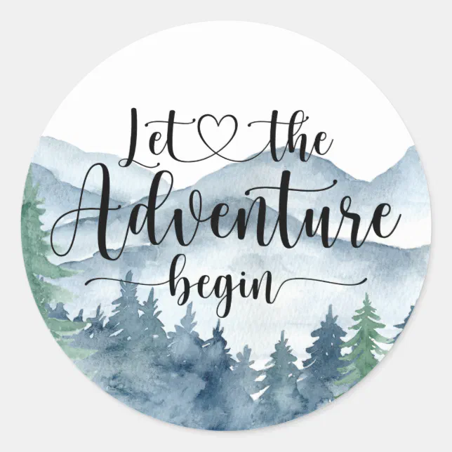 Forest Adventure Mountains Baby Shower Classic Round Sticker | Zazzle