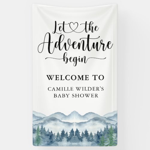 Forest Adventure Mountains Blue Baby Shower Banner