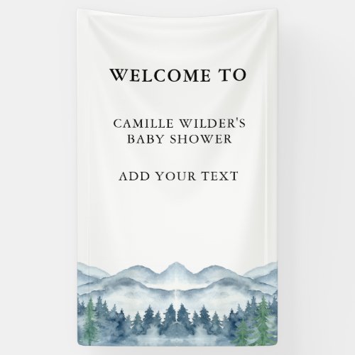 Forest Adventure Mountains Blue Baby Shower Banner