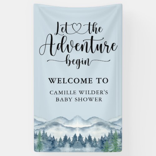 Forest Adventure Mountains Blue Baby Shower Banner