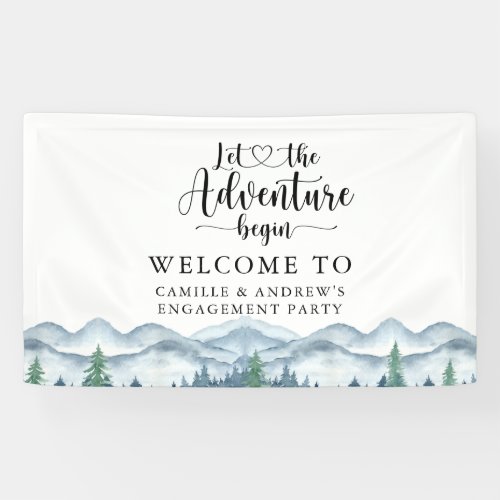 Forest Adventure Mountains Blue Engagement Party Banner