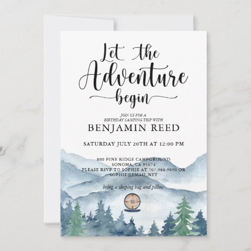 Forest Adventure Mountains Camping Birthday Invitation