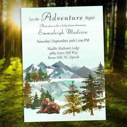 Forest Adventure Rustic Bears Baby Shower Invitation