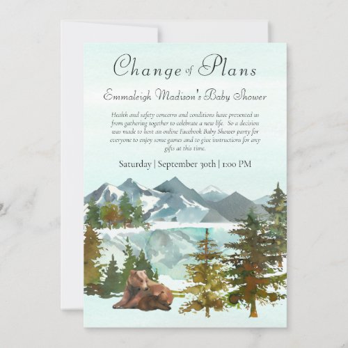 Forest Adventure Rustic Bears Change of Plans Invitation