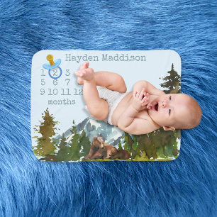 Forest Adventure Rustic Milestone   Bears Baby Blanket