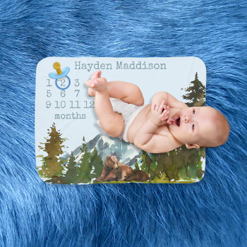 Forest Adventure Rustic Milestone | Bears Baby Blanket by 3Cattails at Zazzle
